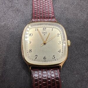 Q&Q Gold Watch with Brown Strap